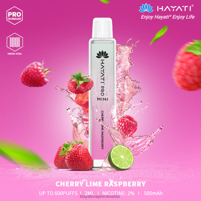 Hayati Pro Mini de unică folosință cireș lime zmeură BF68L26 Hayati Flavour Vapes