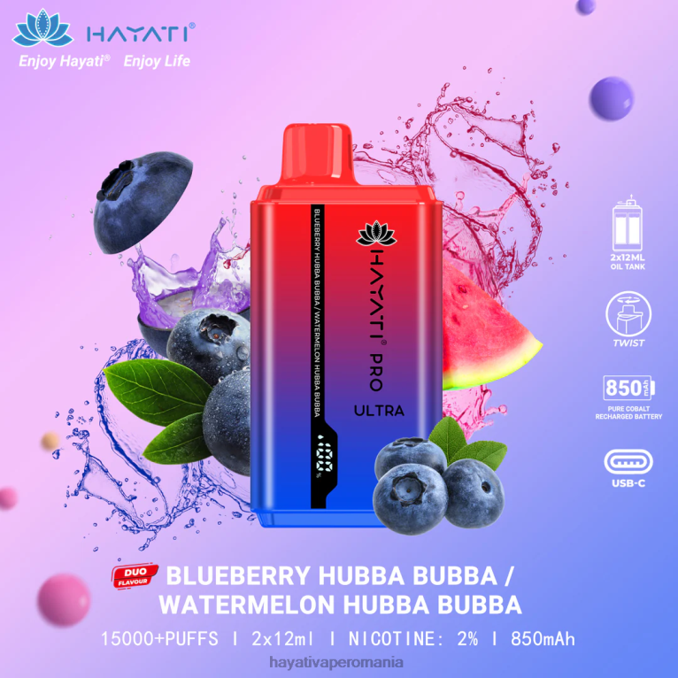 Hayati Pro Ultra 15000 pufuri de unică folosință afine hubba bubba/pepene verde hubba bubba BF68L217 Hayati Vape Company