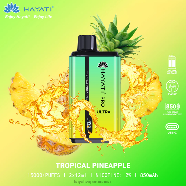 Hayati Pro Ultra 15000 pufuri de unică folosință ananas tropical BF68L213 Hayati Vape Romania