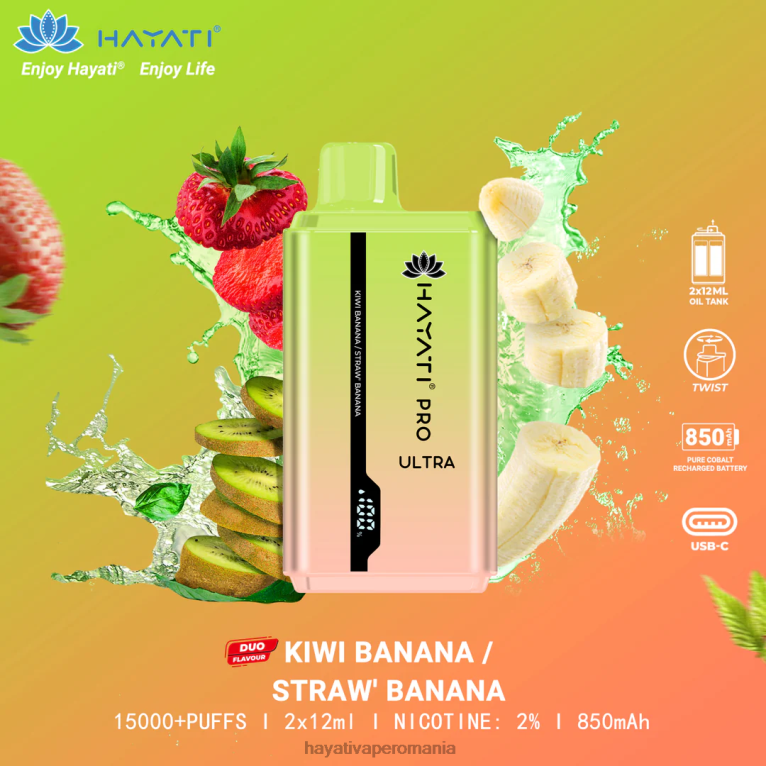 Hayati Pro Ultra 15000 pufuri de unică folosință banana kiwi/banana capsuni BF68L222 Hayati Bucharest