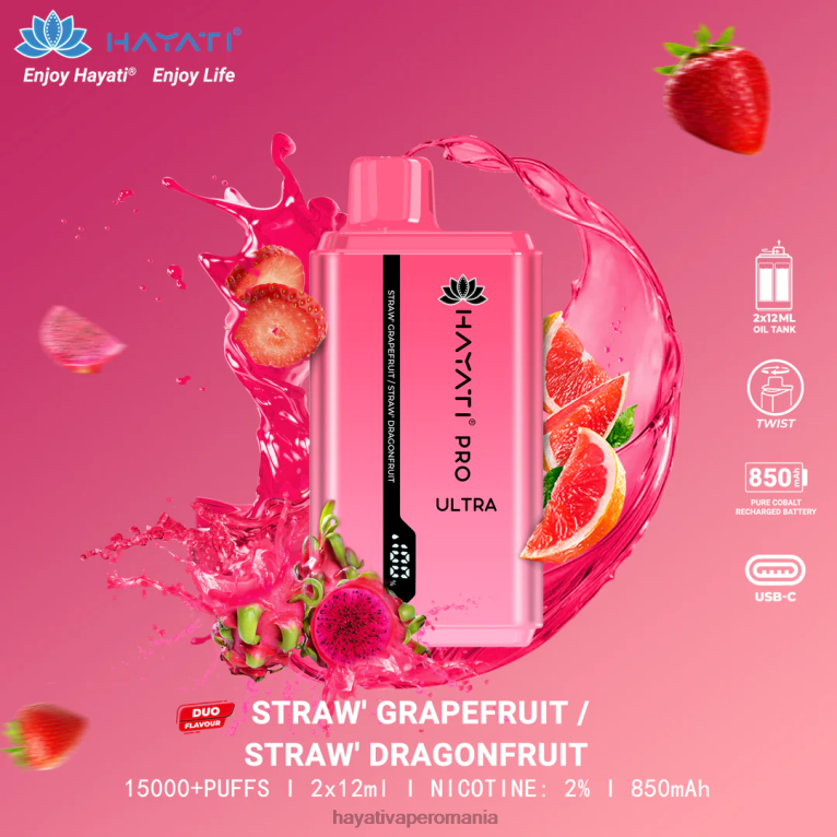 Hayati Pro Ultra 15000 pufuri de unică folosință capsuni grapefruit/strawberry dragonfruit BF68L226 Hayati Flavour Vapes