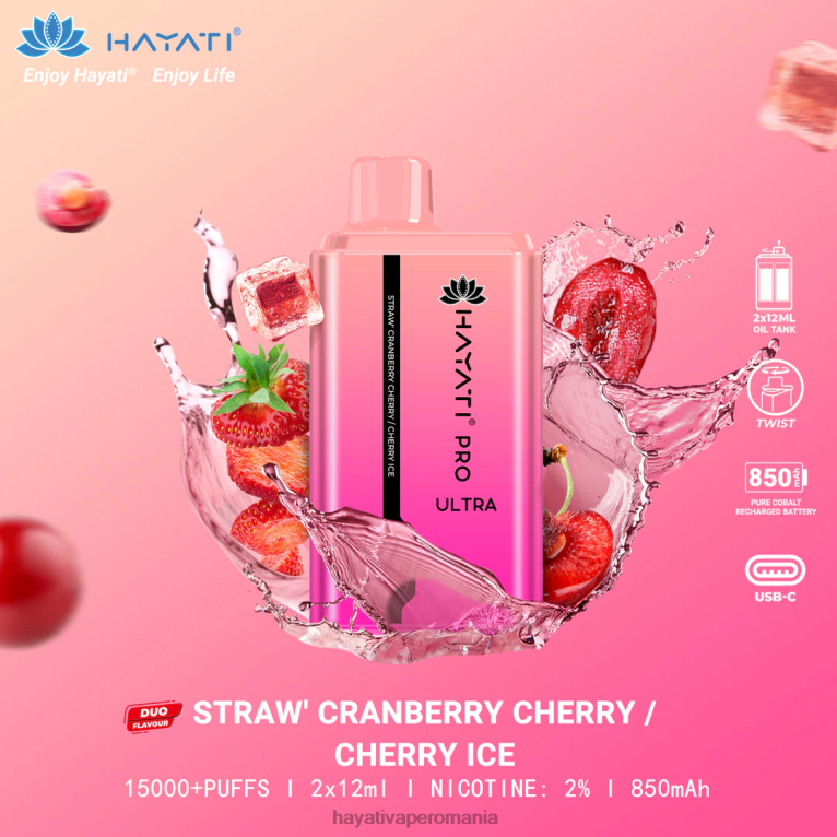 Hayati Pro Ultra 15000 pufuri de unică folosință capsuni merisor gheata cirese-cirese BF68L225 Hayati Flavour List
