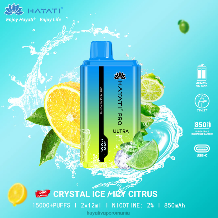 Hayati Pro Ultra 15000 pufuri de unică folosință gheață de cristal/citrice înghețată BF68L218 Hayati Vapes Wholesale