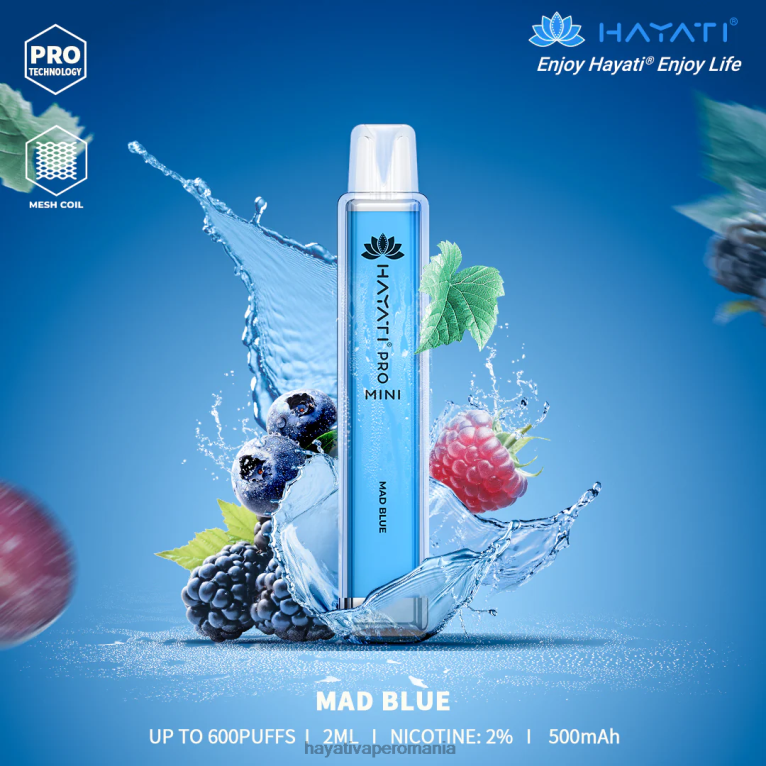 Hayati Pro Mini de unică folosință albastru nebun BF68L15 Hayati Flavour List