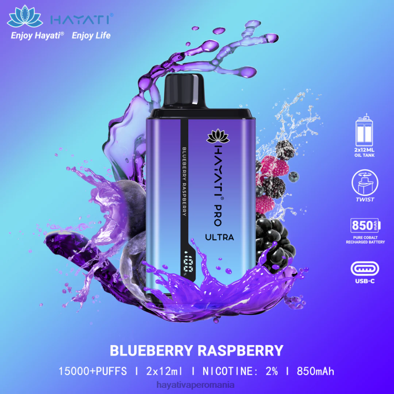 Hayati Pro Ultra 15000 pufuri de unică folosință afine zmeura BF68L196 Hayati Flavour Vapes