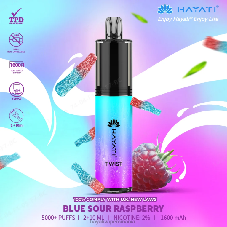 Hayati Twist de unică folosință zmeură acrișoară albastră BF68L65 Hayati Flavour List