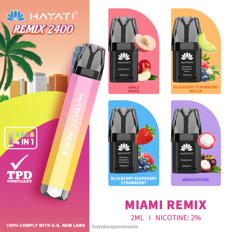 Hayati Remix sistem de păstăi preumplute 2400 puf miami remix BF68L56 Hayati Flavour Vapes